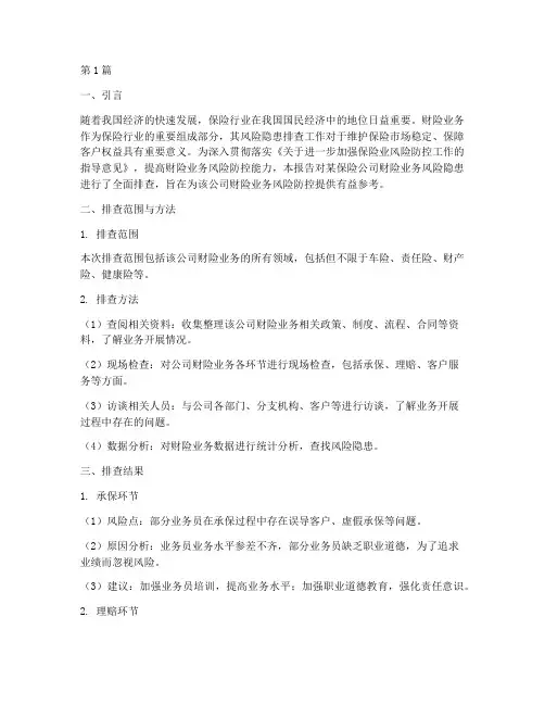 财险风险隐患排查报告(3篇)