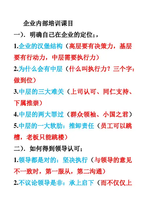 企业内部培训课目