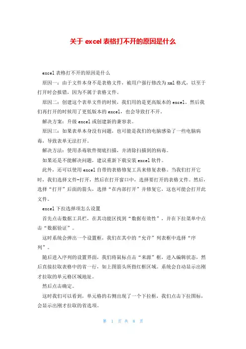 关于excel表格打不开的原因是什么