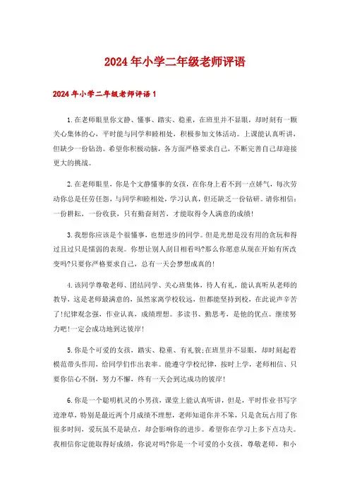 2024年小学二年级老师评语