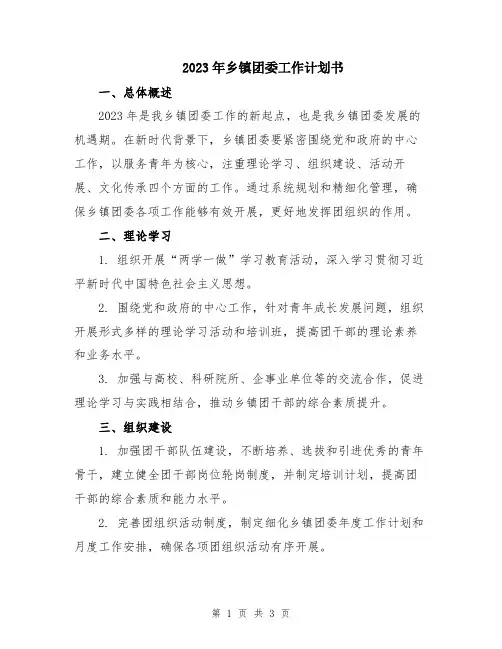 2023年乡镇团委工作计划书