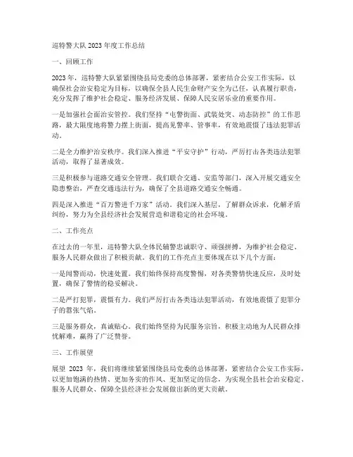 特警全面工作总结范文
