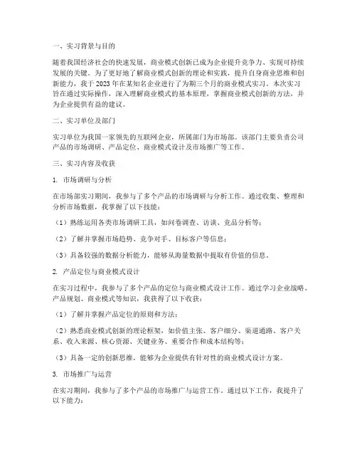 商业模式的实习报告