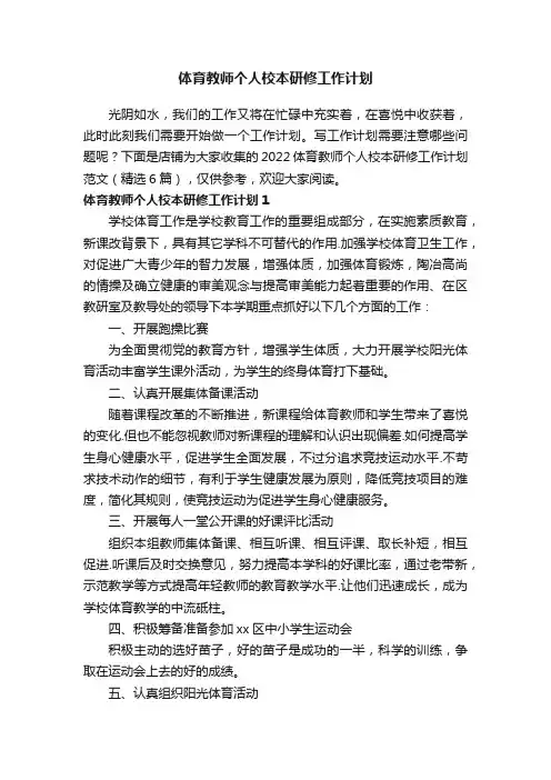 体育教师个人校本研修工作计划