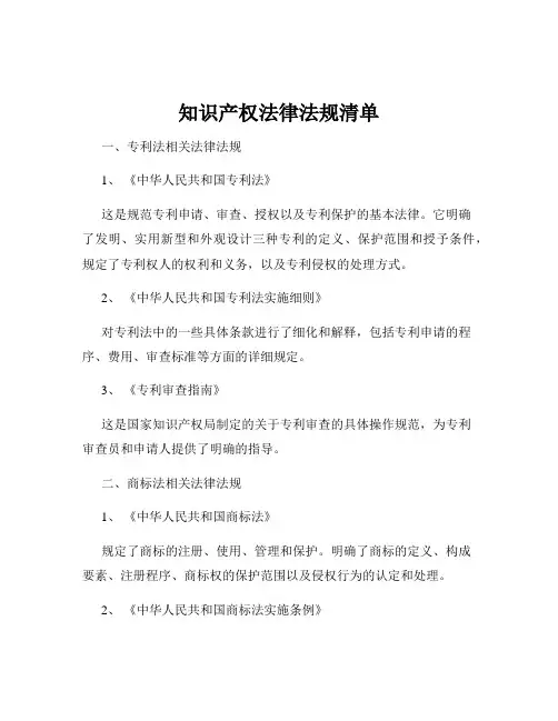 知识产权法律法规清单