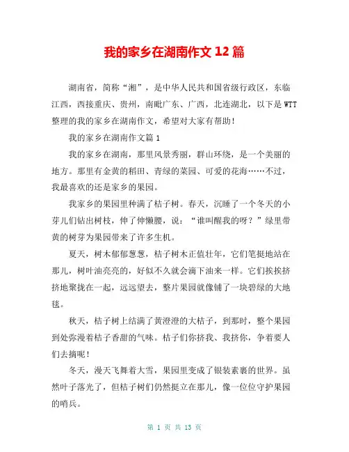 我的家乡在湖南作文12篇
