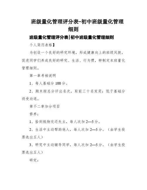 班级量化管理评分表-初中班级量化管理细则