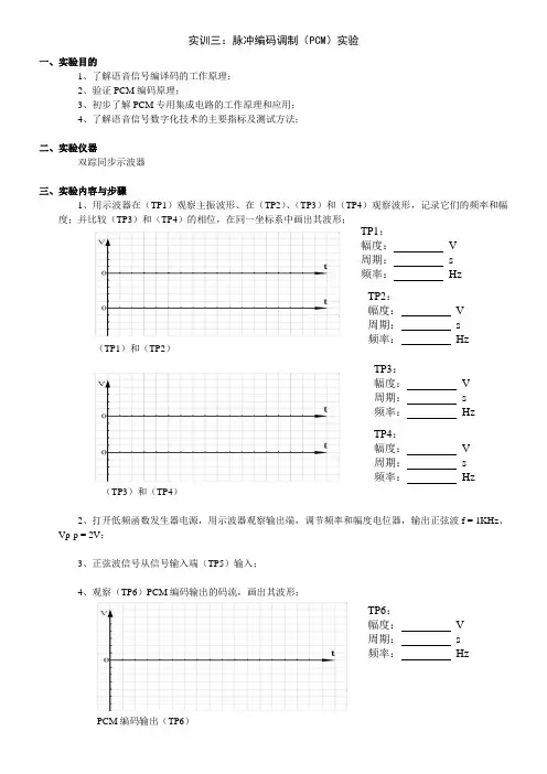 实训3 脉冲编码调制(PCM)实验