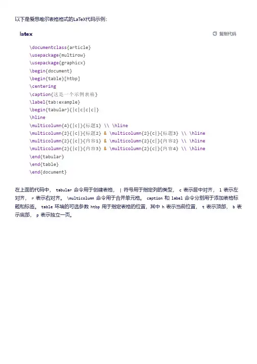 latex爱思唯尔表格格式