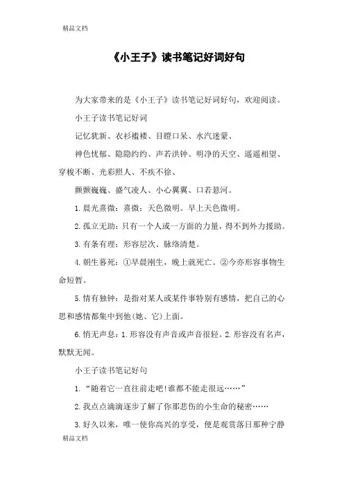 《小王子》读书笔记好词好句学习资料