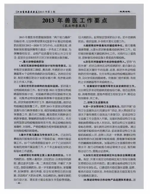 2013年兽医工作要点