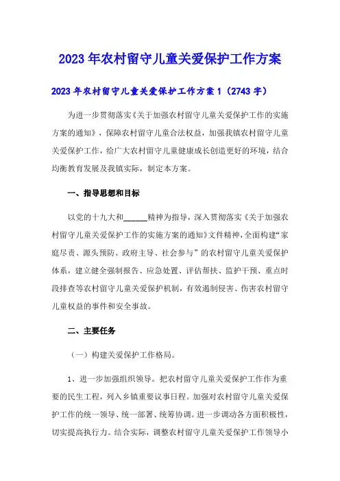 2023年农村留守儿童关爱保护工作方案
