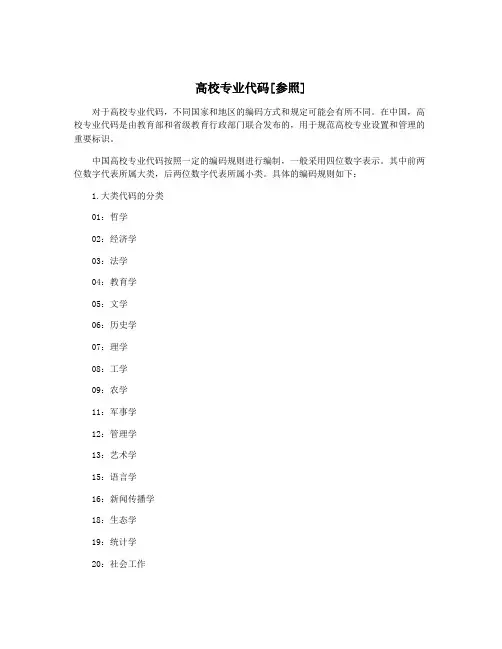 高校专业代码[参照]