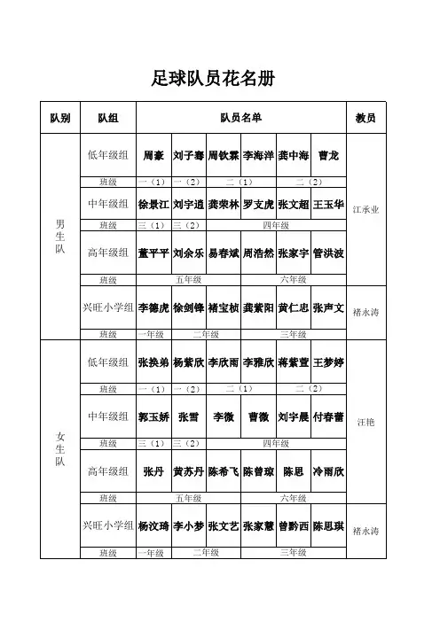 低年级组足球队花名册