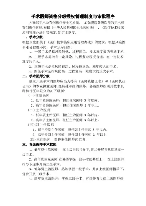 手术医师资格分级授权管理制度与程序