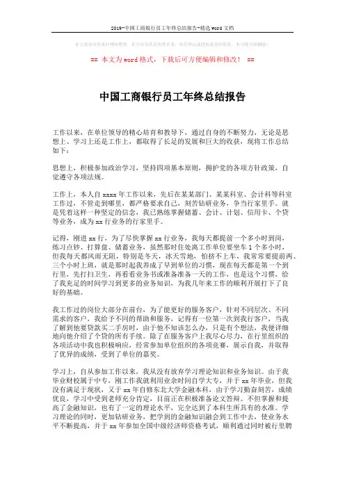2019-中国工商银行员工年终总结报告-精选word文档 (2页)