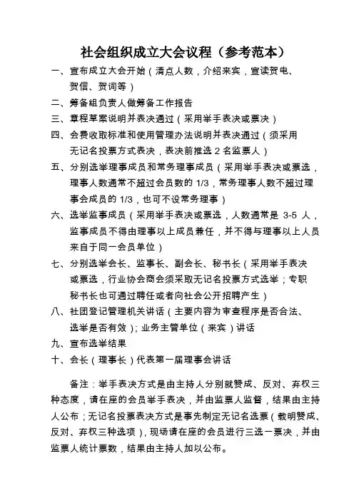 社会组织成立大会议程(参考范本)