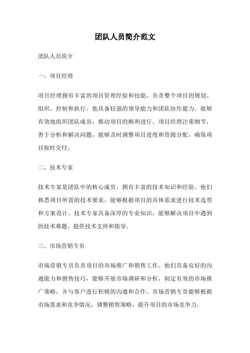 团队人员简介范文