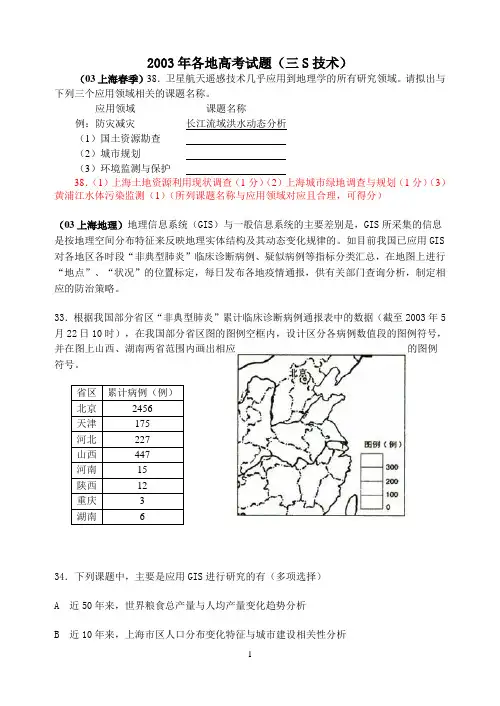 近年各地高考试题(三S技术)