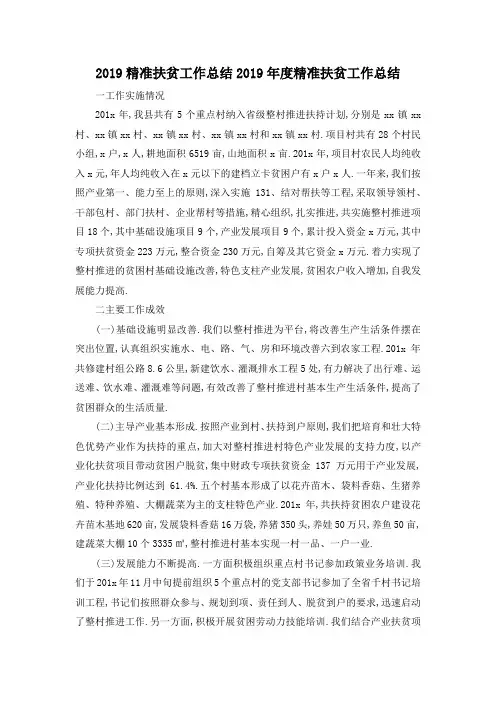 最新-2019精准扶贫工作总结 2019年度精准扶贫工作总结 精品