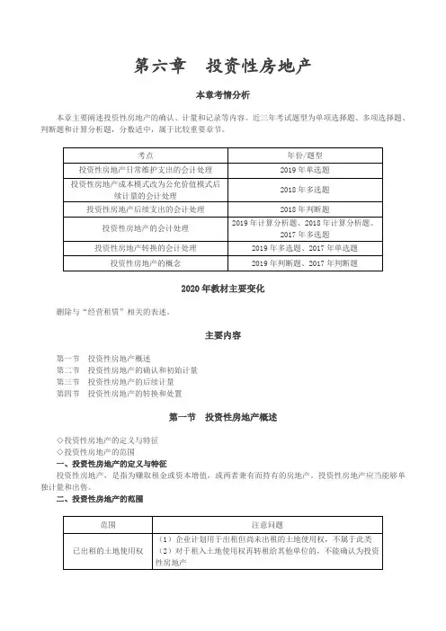 投资性房地产概述,投资性房地产的确认和初始计量,投资性房地产的后续计量