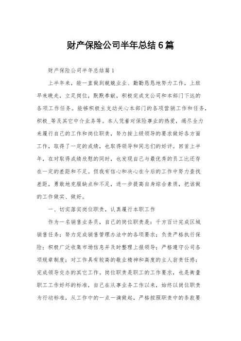 财产保险公司半年总结6篇
