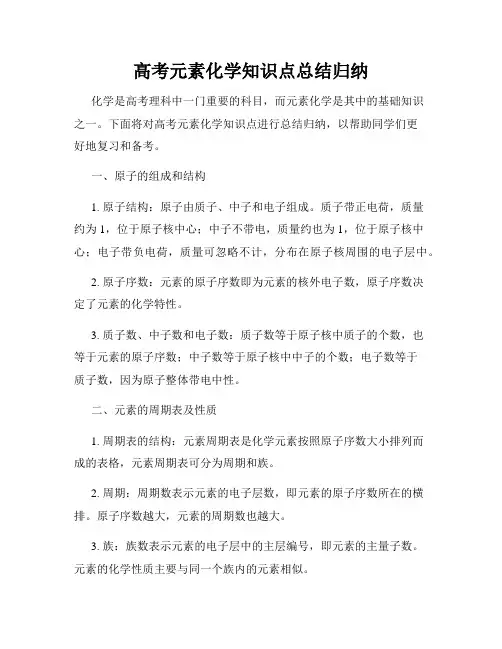 高考元素化学知识点总结归纳