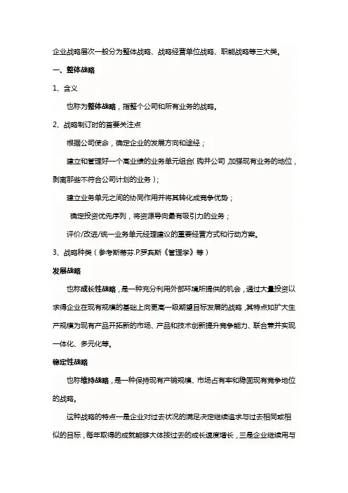 公司战略的三个层次及基本类型