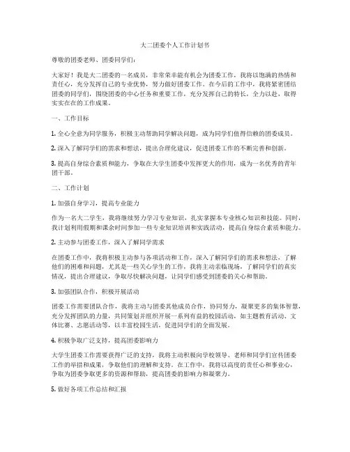 大二团委个人工作计划书