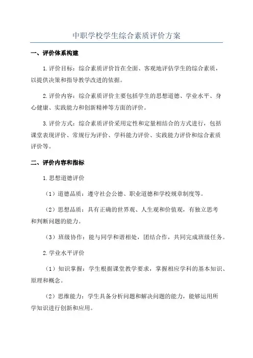 中职学校学生综合素质评价方案