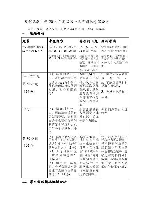 政治试卷分析模板