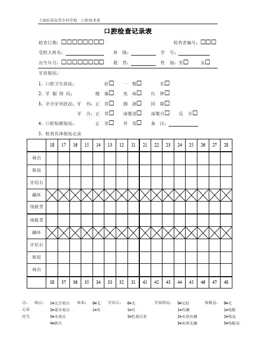 口腔检查记录表