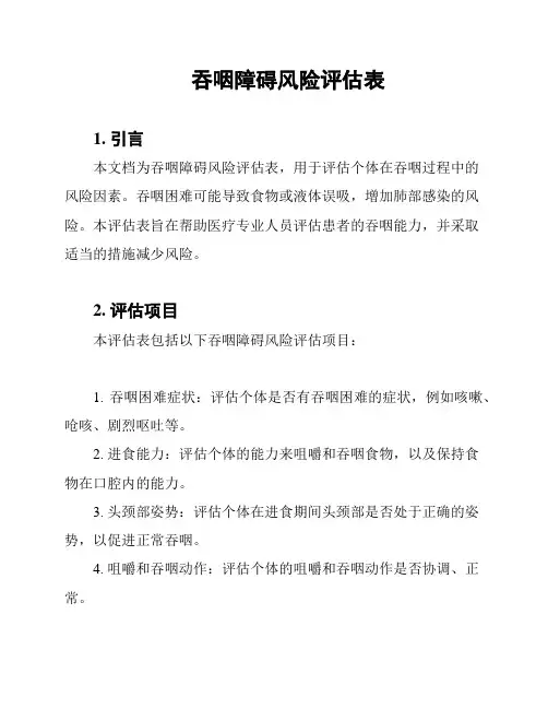 吞咽障碍风险评估表