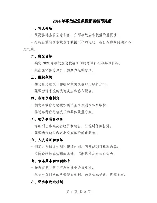 2024年事故应急救援预案编写提纲