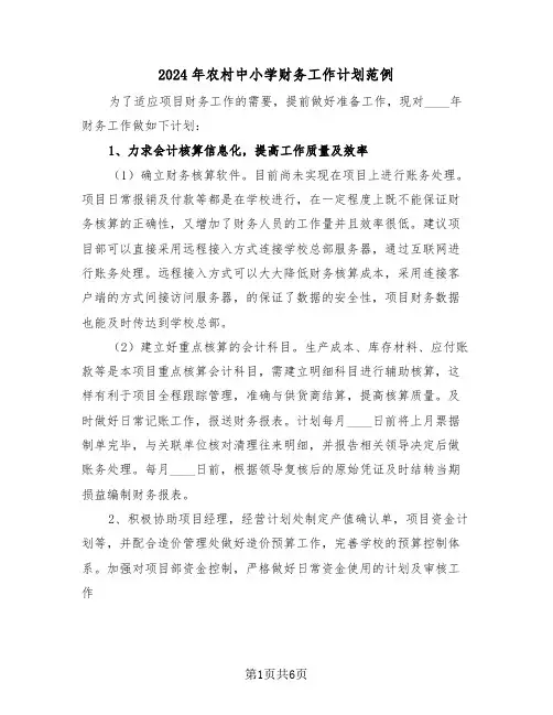 2024年农村中小学财务工作计划范例(二篇)