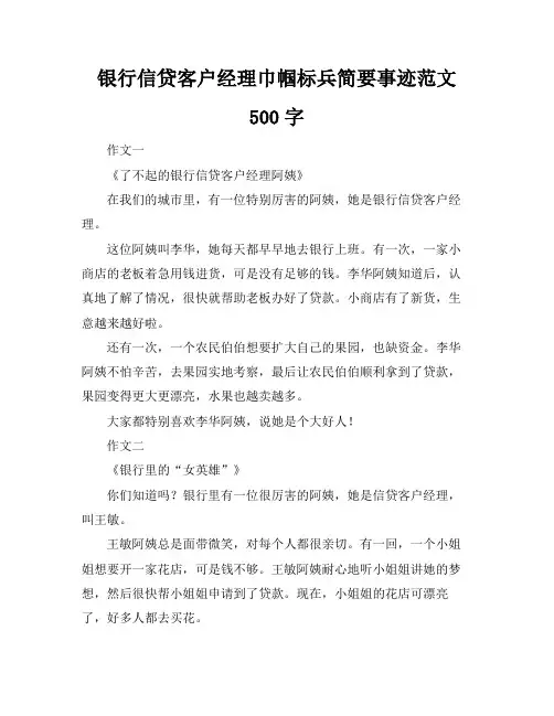 银行信贷客户经理巾帼标兵简要事迹范文500字