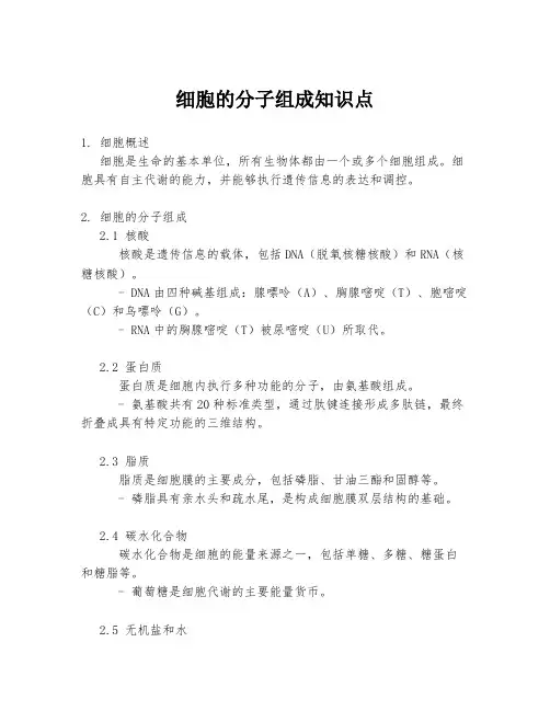 细胞的分子组成知识点