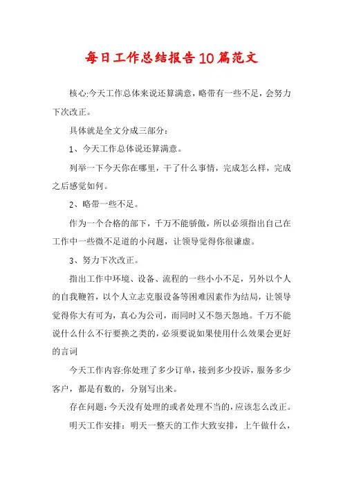 每日工作总结报告10篇范文