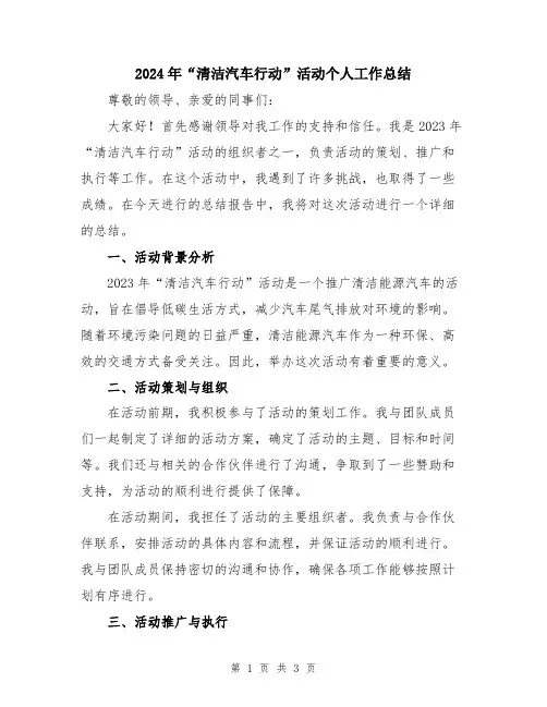 2024年“清洁汽车行动”活动个人工作总结