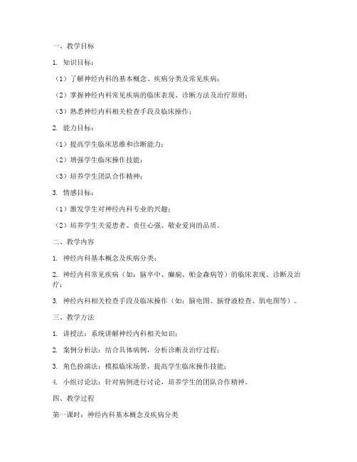 神经内科教学教案模板及范文