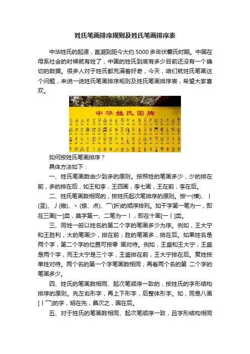 姓氏笔画排序规则及姓氏笔画排序表