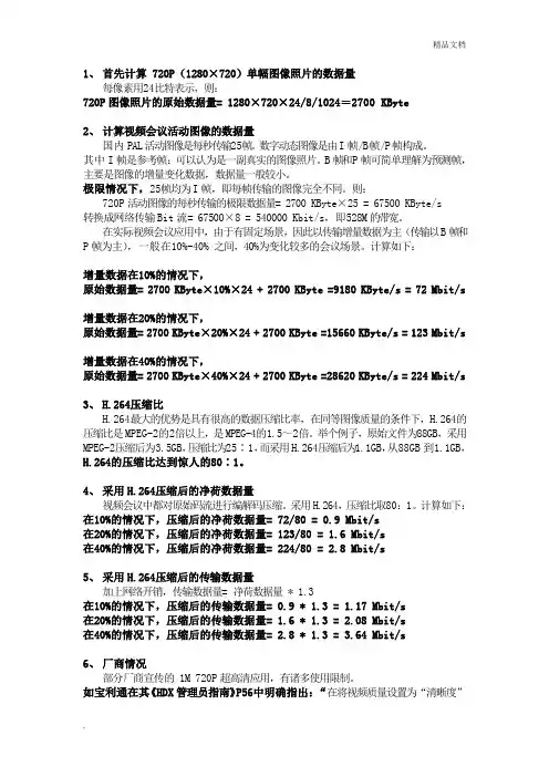 视频监控行业常用标准带宽计算