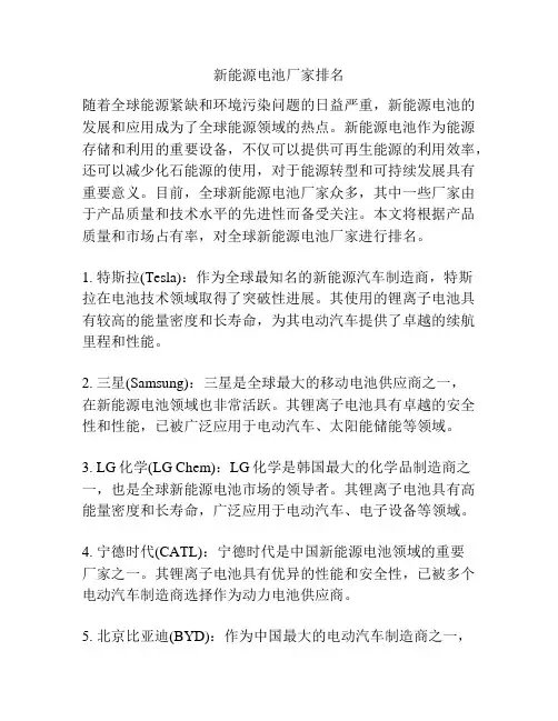 新能源电池厂家排名