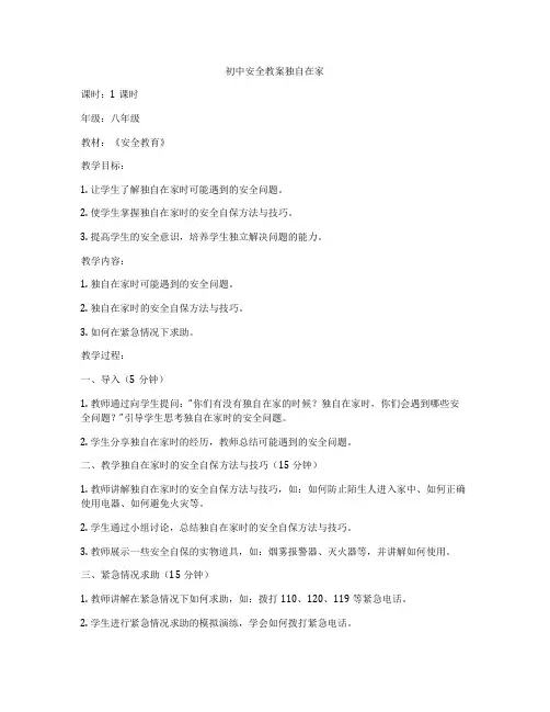 初中安全教案独自在家