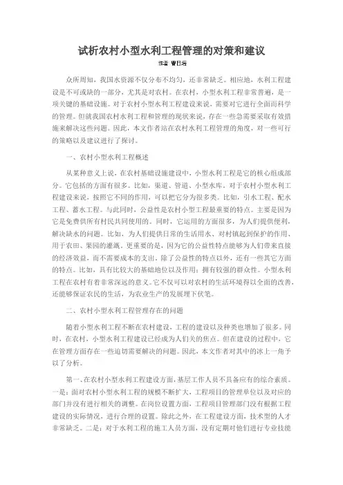 试析农村小型水利工程管理的对策和建议