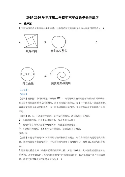 北京市人大附中2019-2020学年九年级下学期数学热身练习试题(解析版)