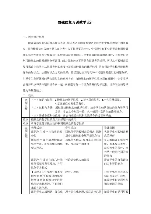 初中化学_酸碱盐的化学性质及其应用教学设计学情分析教材分析课后反思
