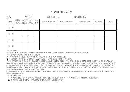 车辆使用登记表