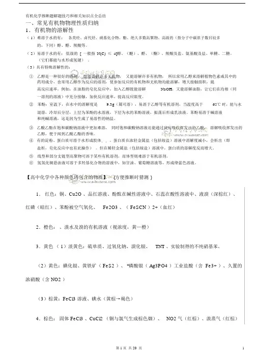 高中有机化学推断题解题方法含相关学习知识点全总结计划.docx