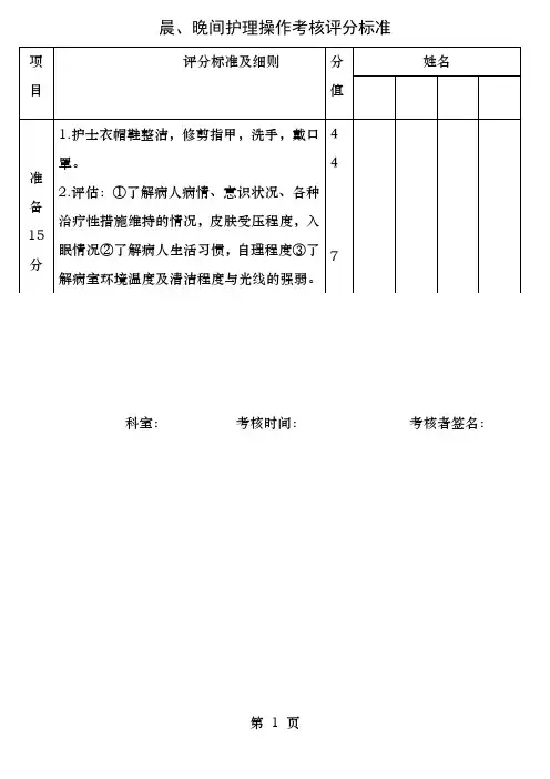 晨晚间护理考核